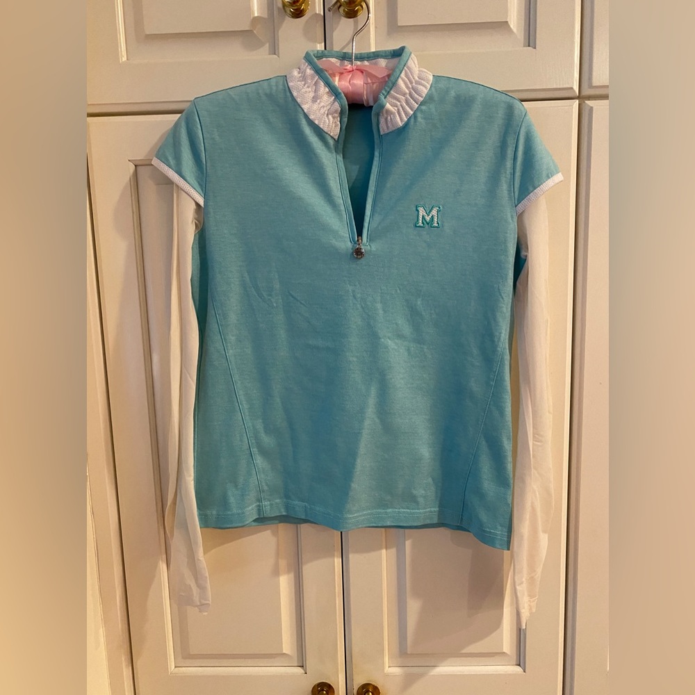 Golf shirt light green Quarter Zip with UV long sleeves by M' VA women XS 2-in-1